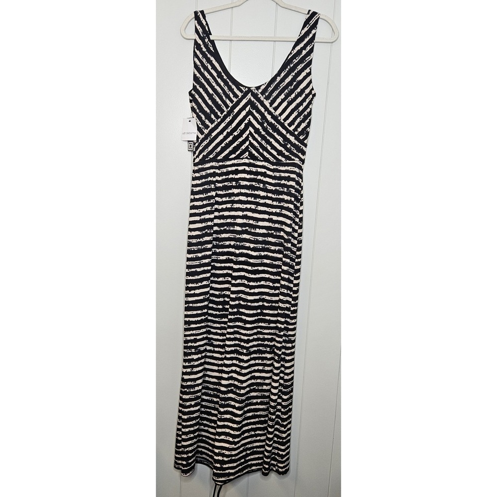 NWT Liz Claiborne Medium Long Dress Side Zipper Slinky Material Black/Beige